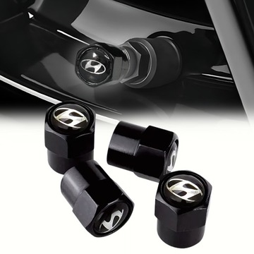 Nakrętki Na Wentyle HYUNDAI logo czarne METALOWE kapturki ALUMINIOWE 4 szt