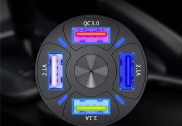 БЫСТРОЕ АВТОМОБИЛЬНОЕ ЗАРЯДНОЕ УСТРОЙСТВО 4x USB 3A QC3.0