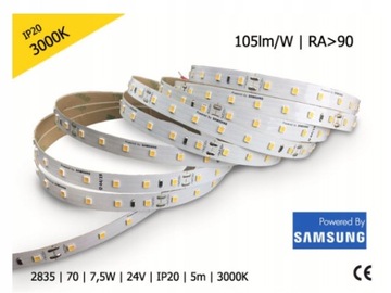TAŚMA LED 2835 5M CIEPŁA 3000K 7,5W SAMSUNG