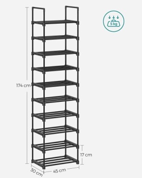 ШКАФ-СТОЙКА ПОЛКА ДЛЯ ОБУВИ ШКАФ 45x74x30 СМ Сплошной ЧЕРНЫЙ ВЫСОКИЙ