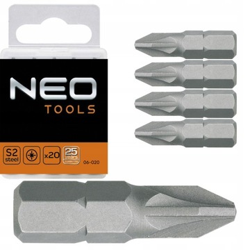 NEO 06-020 НАСАДКИ ДЛЯ ОТВЕРТКИ PZ2 X 25 ММ, 20 ШТ.