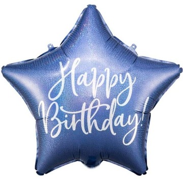 BALON foliowy GWIAZDA happy birthday niebieski