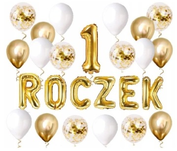 ZESTAW na ROCZEK balony Cyfra 1 Urodziny KONFETTI