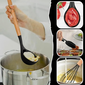 ZESTAW PRZYBORÓW KUCHENNYCH PRZYBORY KUCHENNE SILIKONOWE DREWNIANE 12 EL