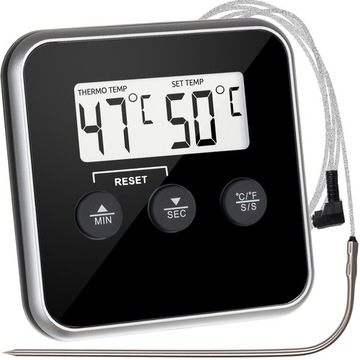 TERMOMETR DO WĘDZENIA PIECZENIA PARZENIA WĘDLIN MIĘSA ALARM TEMPERATURY