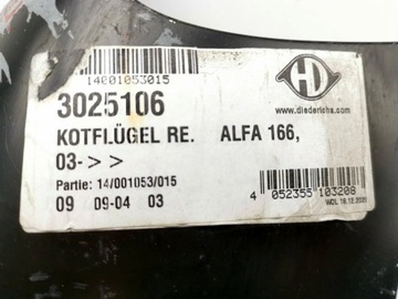 BLATNÍK PRAVÝ PŘEDNÍ ALFA ROMEO 166 03-07 3025106