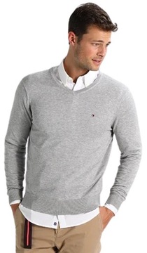 SWETER MĘSKI TOMMY HILFIGER SZARY ROZM L V-NECK