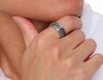 Серебряное кольцо-печатка-цепочка в стиле панк СТАЛЬ