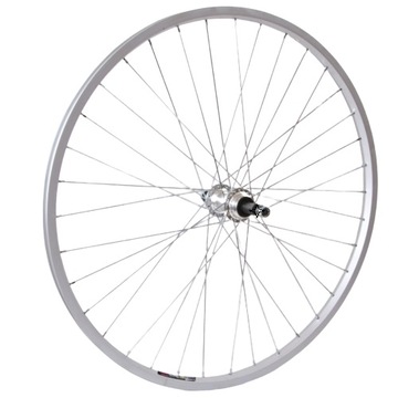 ПРОЧНОЕ ВЕЛОСИПЕДНОЕ КОЛЕСО 26 АЛЮМИНИЙ СЕРЕБРЯНЫЙ ЗАДНИЙ