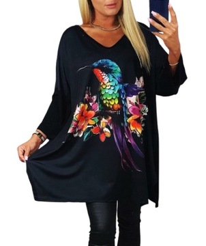 LUŹNA KOBIECA TUNIKA BLUZKA PLUS SIZE V dekolt XL/XXL rozeta rękaw 7/8 707