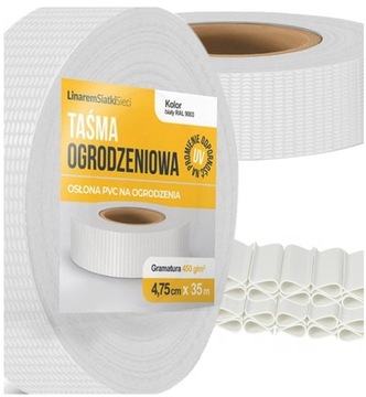 TAŚMA OGRODZENIOWA BIAŁA WĄSKA 4,75x35m + KLIPSY OSŁONA NA OGRODZENIE