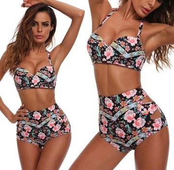 STRÓJ KĄPIELOWY WYSOKI STAN DWUCZĘŚCIOWY PUSHUP FLORAL BOHO M