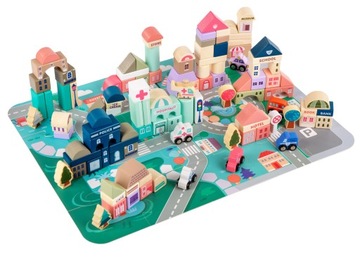 НАБОР ДЕРЕВЯННЫХ БЛОКОВ ДОРОГА ГОРОД 115 ЭЛЕМЕНТОВ