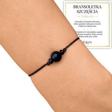 BRANSOLETKA CZARNY TURMALIN SZCZĘŚCIA SZNURKOWA KAMIEŃ Z REGULACJĄ AMULET