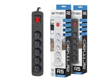 РАЗЪЕМ ПИТАНИЯ ARMAC R5 ЧЕРНЫЙ 1,5М 5 РОЗЕТОК с защитой от перенапряжения