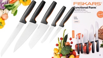 НАБОР ИЗ 5 НОЖЕЙ FISKARS НОЖИ КУХОННЫЕ ДЛЯ ХЛЕБА, ПОМИДОРОВ, ОСТРЫЕ