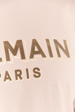 BALMAIN Beżowy t-shirt z aksamitnym logo M