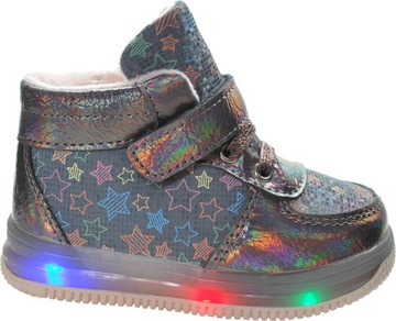 ŚWIECĄCE MIĘKKIE botki BUTY dla dziewczynki na rzep eko-skóra r 24