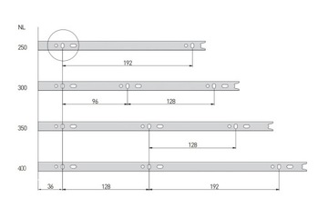 H30 GTV шариковая направляющая для ящиков 350 мм, полное выдвижение L350 грузоподъемность 15 кг