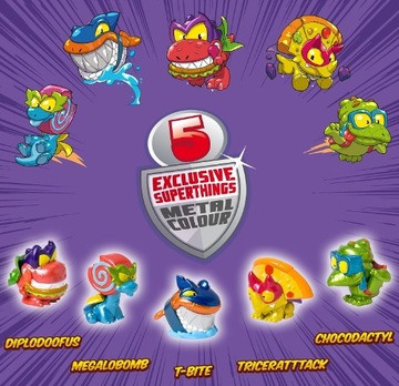 SUPERTHINGS ZINGS - DINO DESTROYERS - METALOWA PUSZKA 5 FIGUREK