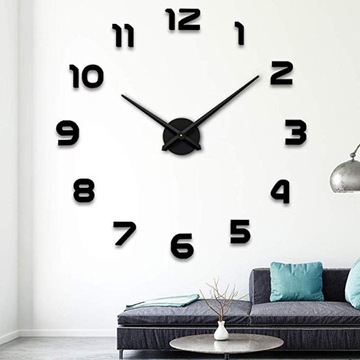 ZEGAR ŚCIENNY DIY DUŻY CICHY NAKLEJANY NA ŚCIANĘ 3D LUSTRZANY 65-120 CM