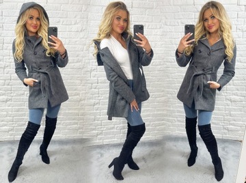 KLASYCZNY PŁASZCZ Z PASKIEM Z KAPTUREM_KOLORY_XL