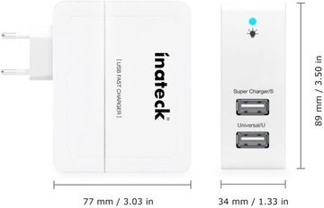 Настенное зарядное устройство с двумя портами Inateck 19,5 Вт