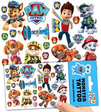 TATUAŻE ZMYWALNE TYMCZASOWE DLA DZIECI PSI PATROL WZORY ORYGINALNE