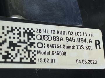 AUDI Q3 83A SVĚTLA ZADNÍ LED DYNAMICKÉ 83A945091