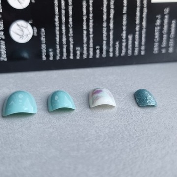 Paznokcie Sztuczne Tipsy Kwadrat Niebieskie Kwiat Brokatowe Samoprzylepne