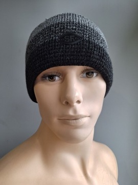 SABFIL ШАПКА ЗИМНЯЯ МУЖСКАЯ, СЕРАЯ, ФЛИС В ПОЛОСКУ