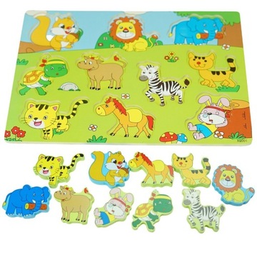 DREWNIANA UKŁADANKA PUZZLE KOLOROWA ZWIERZĘTA LEW