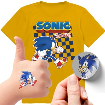ZESTAW 3W1 KOSZULKA DLA DZIECI TATUAŻE NAKLEJKI SONIC 116 JAKOŚĆ