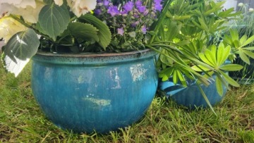 Красивый вазон 28 х 28 х 16 см, керамический, морозостойкий, БИРЮЗОВЫЙ, 28 см.