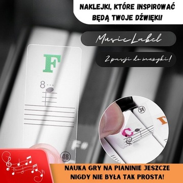 Наклейки с музыкальными нотами на клавишах фортепиано в цвете