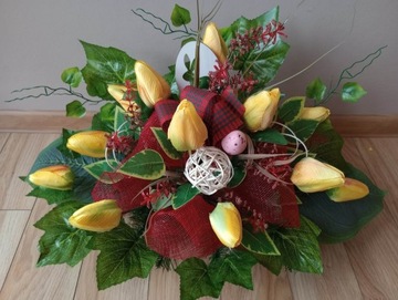 Stroik na cmentarz GRÓB kompozycja KOMPLET WIOSNA wielkanoc TULIPANY