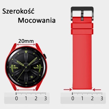 SYLIKONOWY PASEK 20mm UNIWERSALNY do ZEGARKA SMARTWATCHA NEON CZERWONY