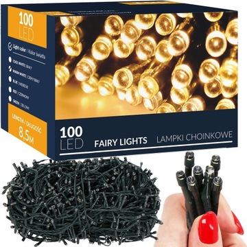 100 светодиодных елочных гирлянд, НАРУЖНЫЕ/ИНТЕР-ПИТАНИЕ, СВЕТОВАЯ ГИРЛЯНДИЯ, 8,5 м, ТЁПЛЫЙ БЕЛЫЙ