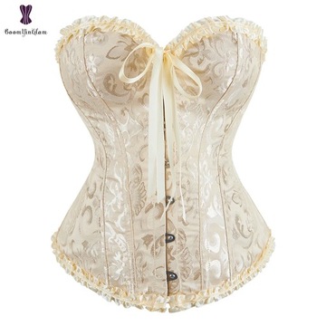 Lace Up Corset Overbust Jacquard Floral Bustier Fi