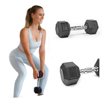 HANTEL SZTANGIELKA CIĘŻAREK HEX STAŁY CIĘŻAR OGUMOWANY POWLEKANY 5KG