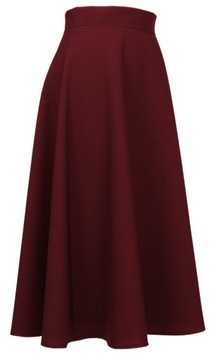 Бордовый, бордовый, расклешенная юбка миди, 38 м