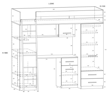 МИКС L мезонин без ковриков. ремесленный дуб/кремовый