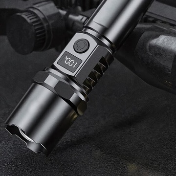 МОЩНЫЙ СВЕТОДИОДНЫЙ ФОНАРЬ С ЖК-ДИСПЛЕЕМ ZOOM, ПЕРЕЗАРЯЖАЕМЫЙ USB C SURVIVAL