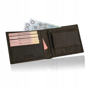 Betlewski skórzany portfel męski cienki slim zabezpieczenie RFID elegancki