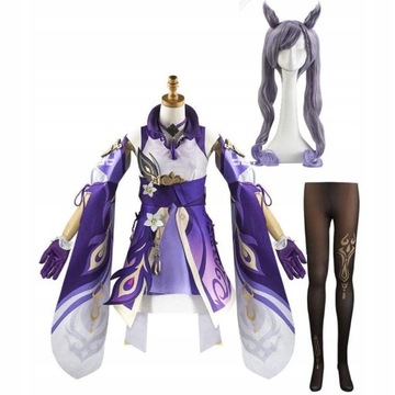 Genshin Impact Keqing Cosplay Kostium Peruka