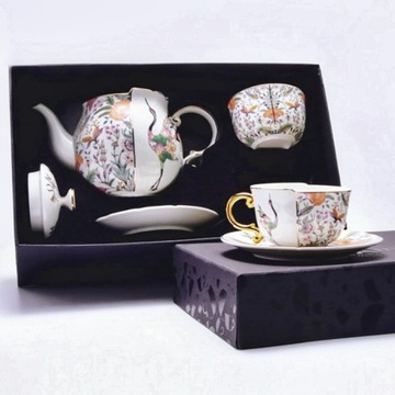 ЧАШКА 2 ШТ И ЧАЙНИК 950 МЛ ЦВЕТЫ ЖУРАВА ПОДАРОЧНАЯ КОРОБКА 5 ПРЕДМЕТОВ
