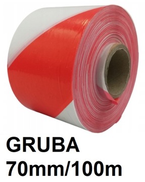 TAŚMA OSTRZEGAWCZA 70mm 100m biało czerwona MOCNA GRUBA BEZ KLEJU