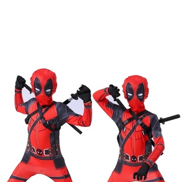 KOSTIUM DEADPOOL ZESTAW 2 MIECZE DLA DZIECI PRZEBRANIE DEADPOOLA STRÓJ 130
