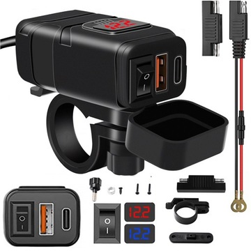 ŁADOWARKA MOTOCYKL 2x USB QC3.0 SZYBKIE ŁADOWANIE Samochodowa Laptop USB-C