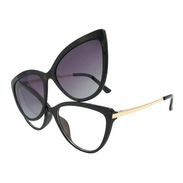 Okulary zerówki JUST CLIP Koty z nakładką Polaryzacyjną 2 w 1 etui Czarne